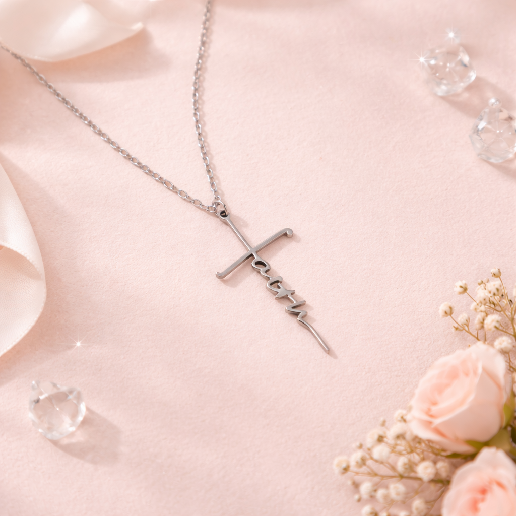 Script Faith Cross Necklace