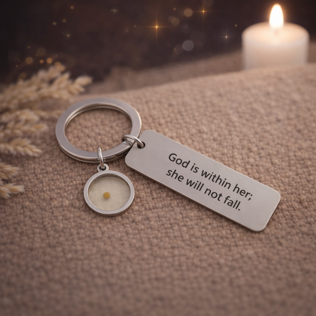 God Is Within Her Mustard Seed Keychain