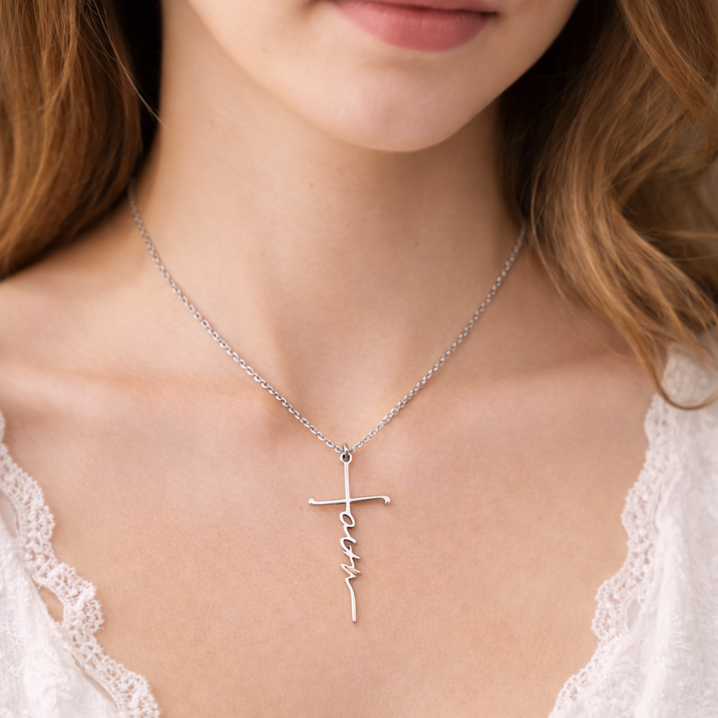 Script Faith Cross Necklace
