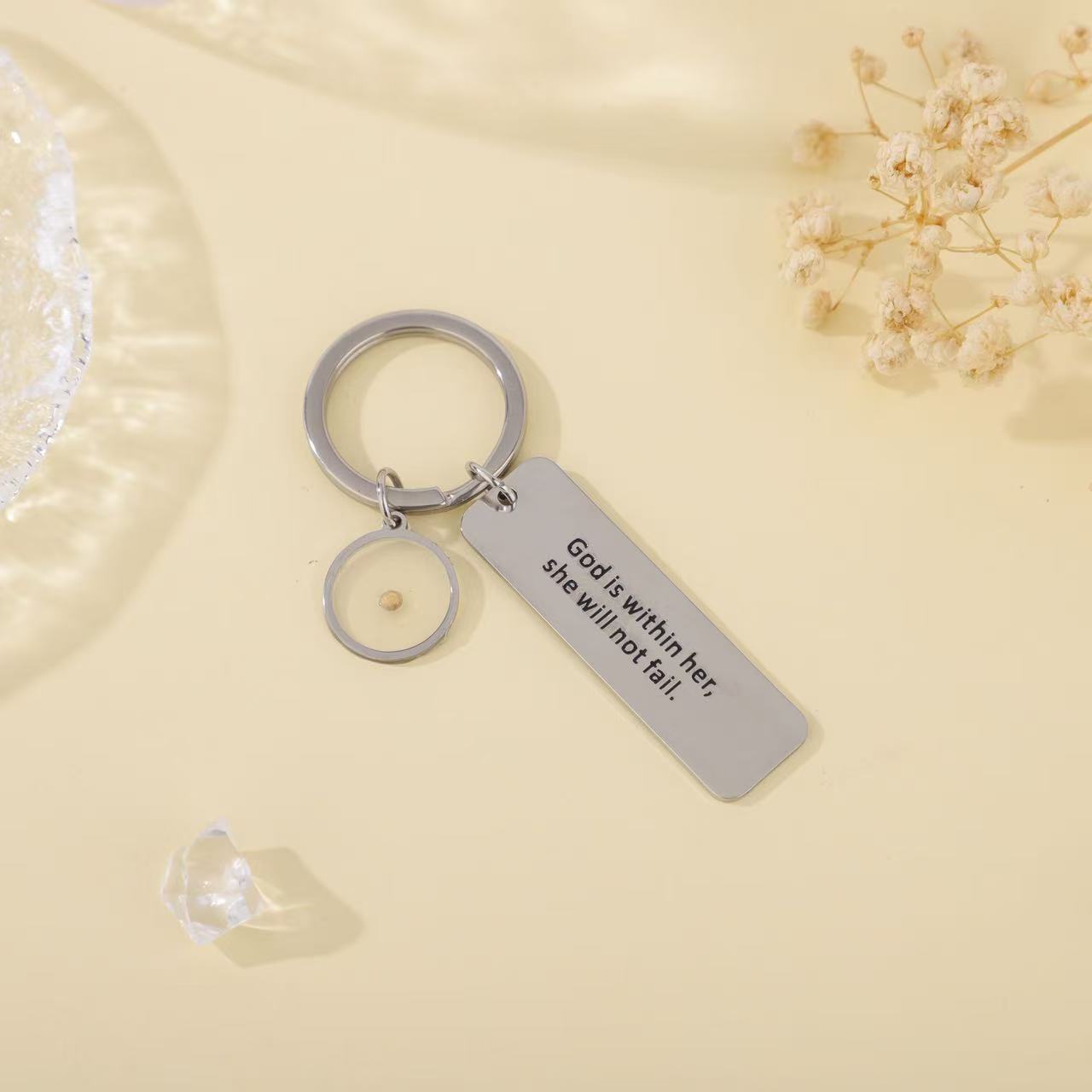 God Is Within Her Mustard Seed Keychain